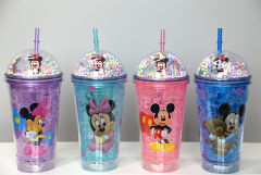 Sevimli Mickey Mouse Pipetli Işıklı Boncuklu Suluk Bardak 400 ml