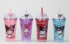 Sevimli Kuromi Pipetli Işıklı Boncuklu Suluk Bardak 400 ml