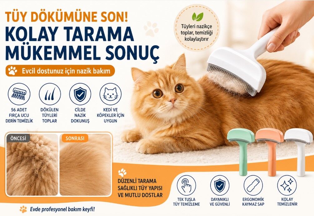 Metal Uçlu Evcil Hayvan Tüy Toplama Tarağı
