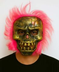 Wild Skull - Bakır Kafatası Pembe Saçlı İskelet Maske
