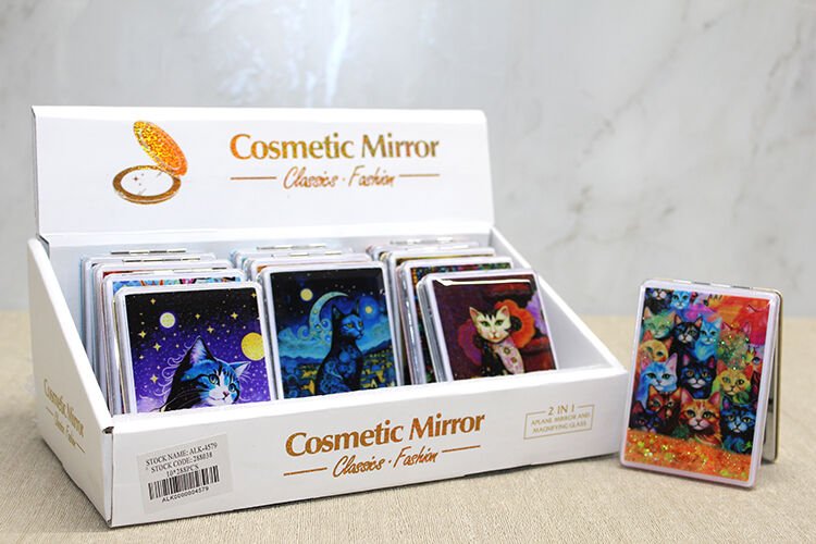 Hareketli Sulu Detaylı Kedi Figürlü El Aynası