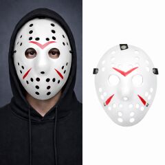 Beyaz Renk Kırmızı Çizgili Tam Yüz Hokey Jason Maskesi Hannibal Maskesi