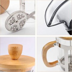 Ahşap Detaylı 350 ml Cam French Press