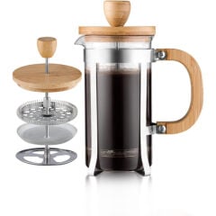 Ahşap Detaylı 600 ml Cam French Press