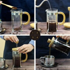 Ahşap Detaylı 600 ml Cam French Press