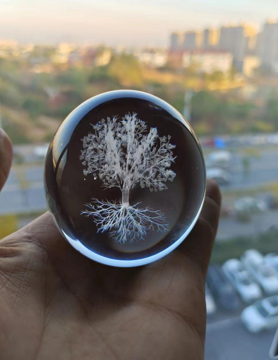 Ağaç Renk Değiştiren Işıklı Cam Küre 8cm