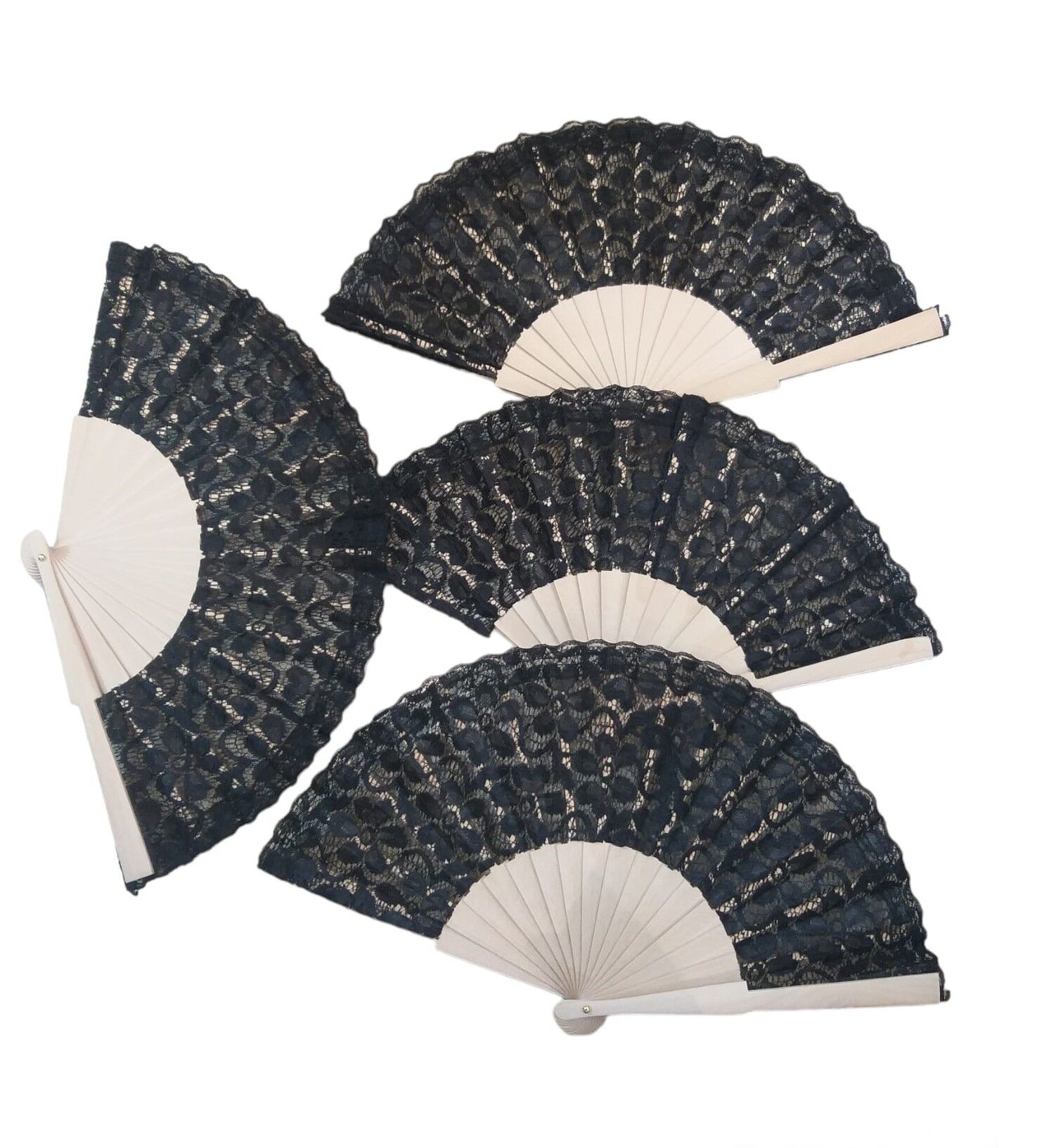 Ahşap Dantelli Yelpaze Siyah Renk 12 Adet