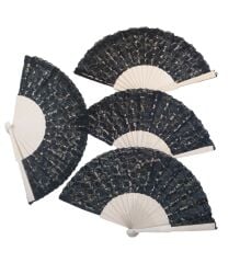 Ahşap Dantelli Yelpaze Siyah Renk 12 Adet