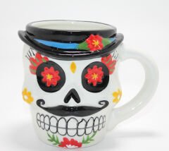 Meksikalı Kurukafa Karakterli Kabartmalı Kupa Bardak