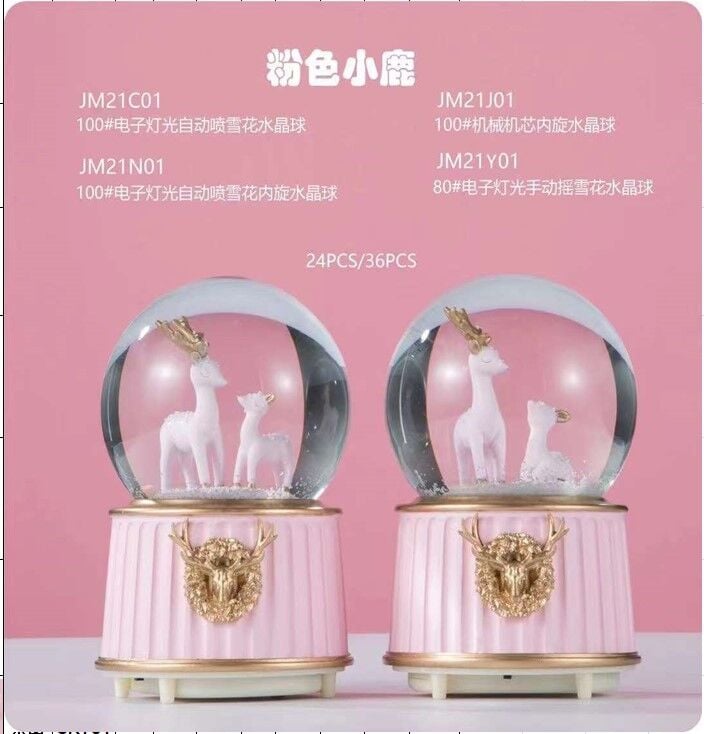 Geyik Temalı Işıklı Müzikli Orta Boy Kar Küresi