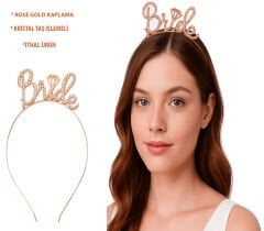 Rose Gold Renkli Taşlı “Bride” Gelin Tacı