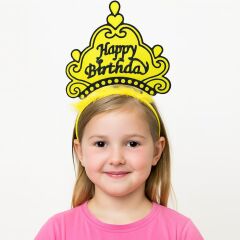 Sarı Happy Birthday Doğum Günü Prenses Tacı