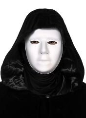 Siyah Kapüşonlu 120 cm Pelerin ve Beyaz Boyanabilir Tam Yüz Maske