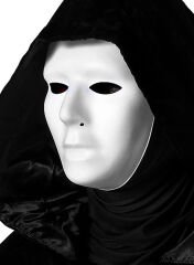 Siyah Kapüşonlu 120 cm Pelerin ve Beyaz Boyanabilir Tam Yüz Maske