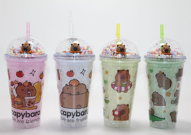 Sevimli Kapibara Pipetli Boncuklu Termos Kamp Suluk