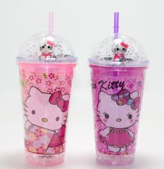 Sevimli Işıklı Pipetli Boncuklu Suluk Bardak (400 Ml)