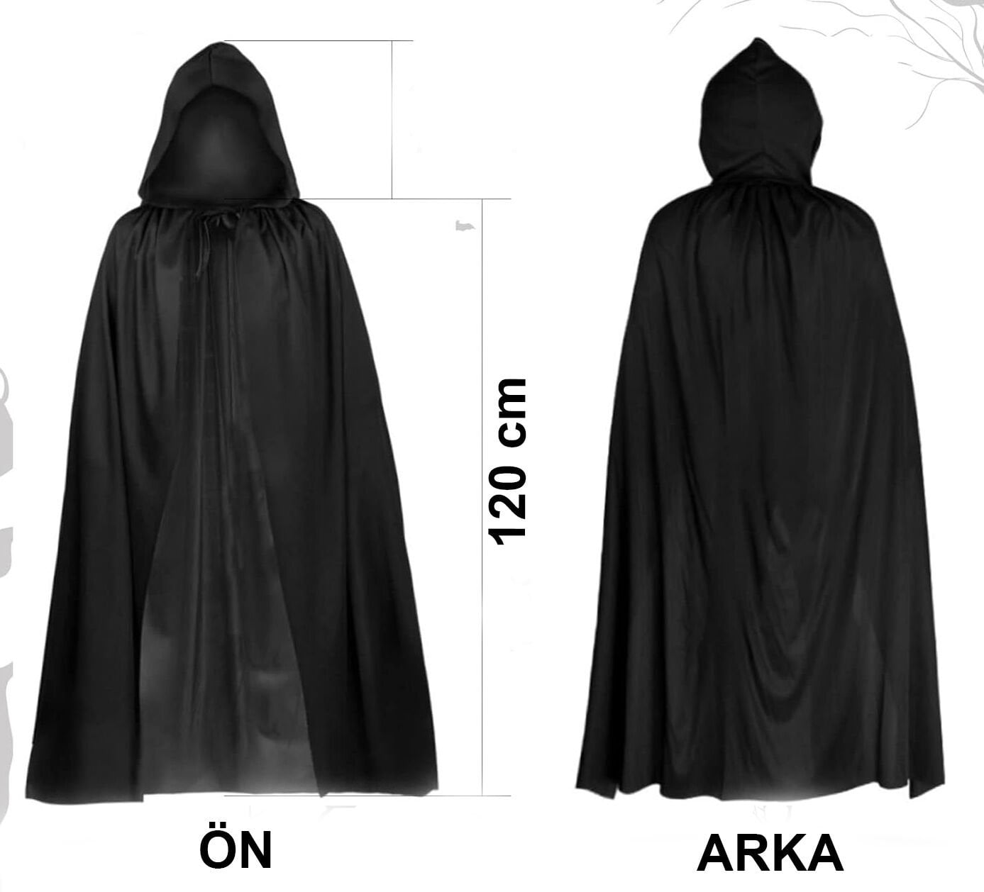 Siyah Uzun Pelerin 120 cm Kapüşonlu