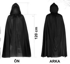 Siyah Uzun Pelerin 120 cm Kapüşonlu