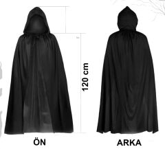 Siyah Uzun Pelerin 120 cm Kapüşonlu