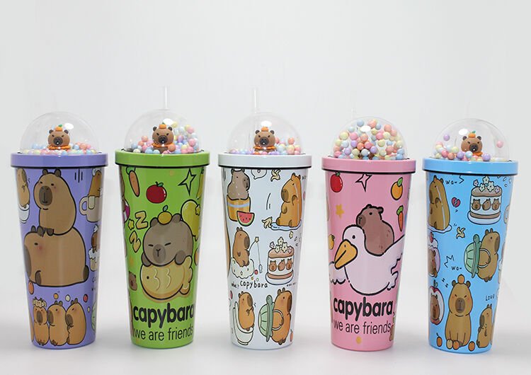 Sevimli Kapibara Pipetli Boncuklu Termos Suluk