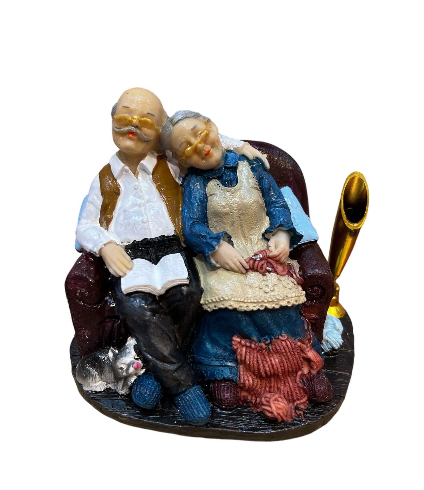 Polyester Yaşlı Çift Kalemlikli Biblo