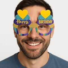 Cupcake Temalı Doğum Günü Renkli Karton Happy Birthday Gözlüğü 6 Adet