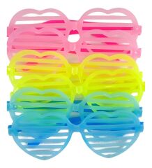 Retro Neon Fosforlu Kalp Panjur Gözlük - 12 Adet