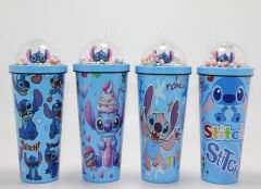 Sevimli Stitch Pipetli Boncuklu Termos Ve Suluk