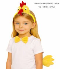 Çocuk Horoz Tavuk Kostüm Seti 3 Parça (Taç + Papyon + Kuyruk)
