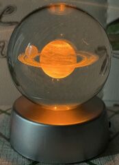 Satürn Plastik altlıklı Işıklı Cam Küre 6cm