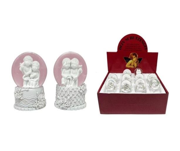 Beyaz Melek Işıklı Küçük Boy Kar Küresi 12 Adet