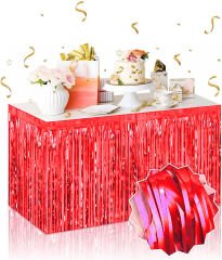 Kendinden Yapışkanlı Kırmızı Metalize Püsküllü Masa Eteği