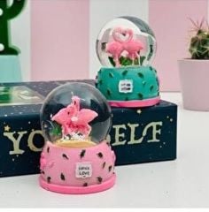 Flamingo Işıklı Küçük Boy Kar Küresi 12 Adet