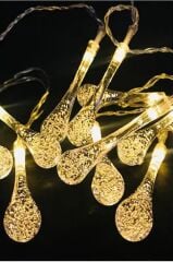 10 Led 2 Metre Sarı Kristal Su Damlası Güneş Enerjili Led Işık Solar Bahçe Ağaç Lamba Aydınlatması