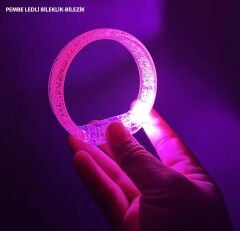Pembe Led Işıklı Baskı Yapılabilen Pilli Bileklik Bilezik