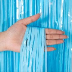 Soft Mavi Püsküllü Kapı Perdesi