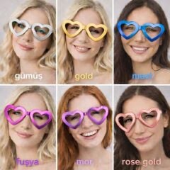 Kalp Şekilli Camsız Parti Gözlüğü 12 Adet – 6 Renk