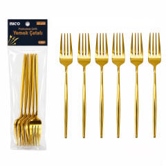 6 Parça Yemek Çatalı Seti - Gold Renk - Paslanmaz Çelik
