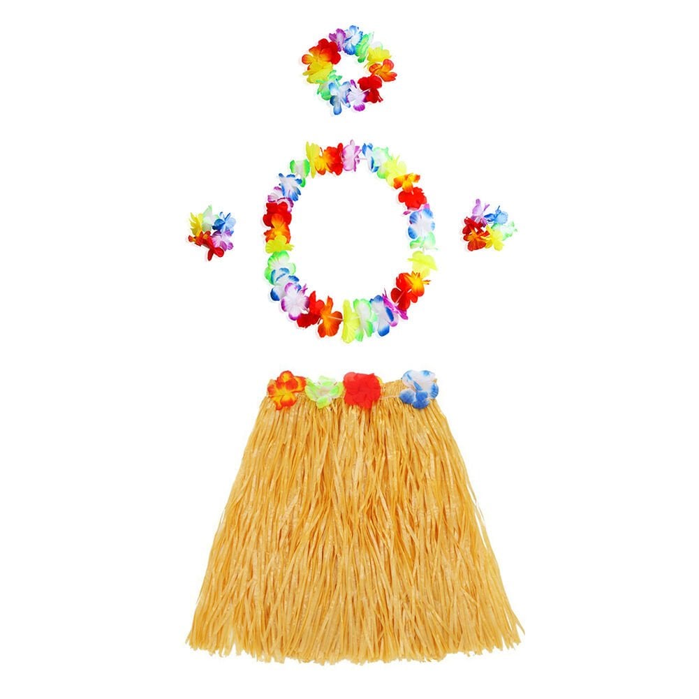 Turuncu Hawaii Seti - Kolye, Etek, Taç ve Bileklik