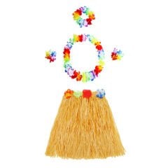 Turuncu Hawaii Seti - Kolye, Etek, Taç ve Bileklik