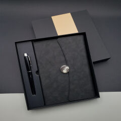 Toptan Siyah Deri Defter Ve Metal Siyah Tükenmez Kalem Set
