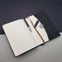 Toptan Siyah Deri Defter Ve Metal Siyah Tükenmez Kalem Set