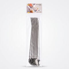 6'lı Kaşıklı Pipet Seti - Metal - Pipet Temizleme Fırçası