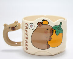 Kapibara Capybara Figürlü Yayvan Formlu Porselen Kupa Bardak Alk5044