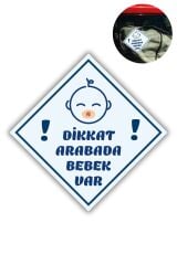 "DİKKAT ARABADA ERKEK BEBEK VAR - EMZİKLİ" Uyarı Stickerı | Araba Camı İçin 10x10 cm Etiket