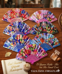 Yelpaze Plastik Desenli Karışık Renk 12 Adet