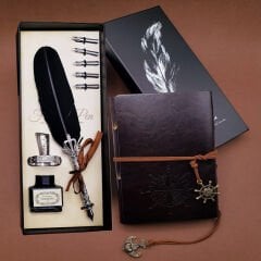 Toptan Tüylü Kalem ve Deri Defter Set