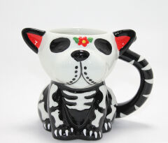 Day Of The Dead Köpek Figürlü 3D Kabartmalı Porselen Kupa Alk4896