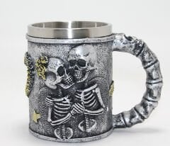 Sonsuz Aşk İskelet Tasarımlı 3D Kabartmalı Çelik Kupa Bardak