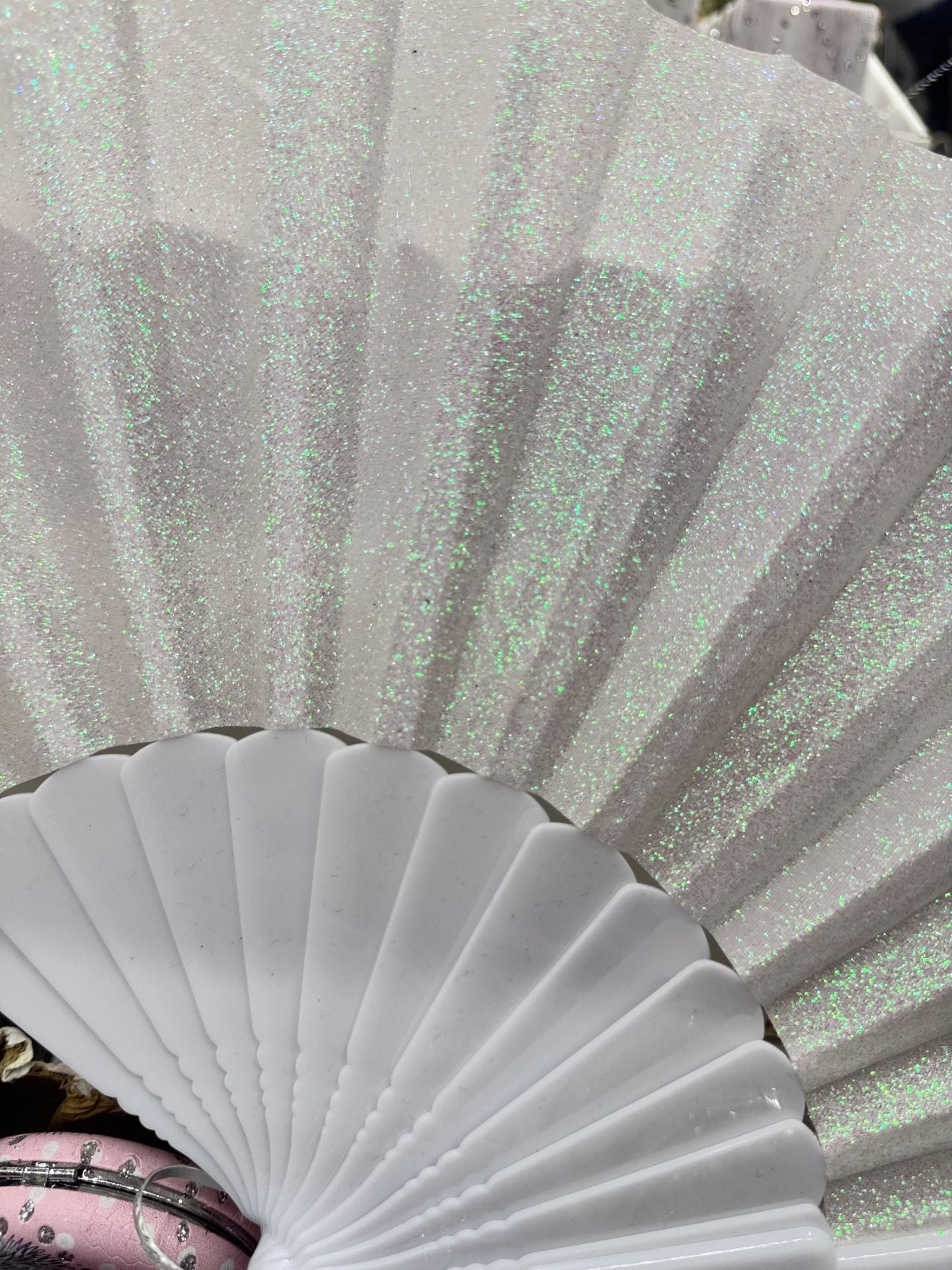 Plastik Yelpaze Simli Beyaz